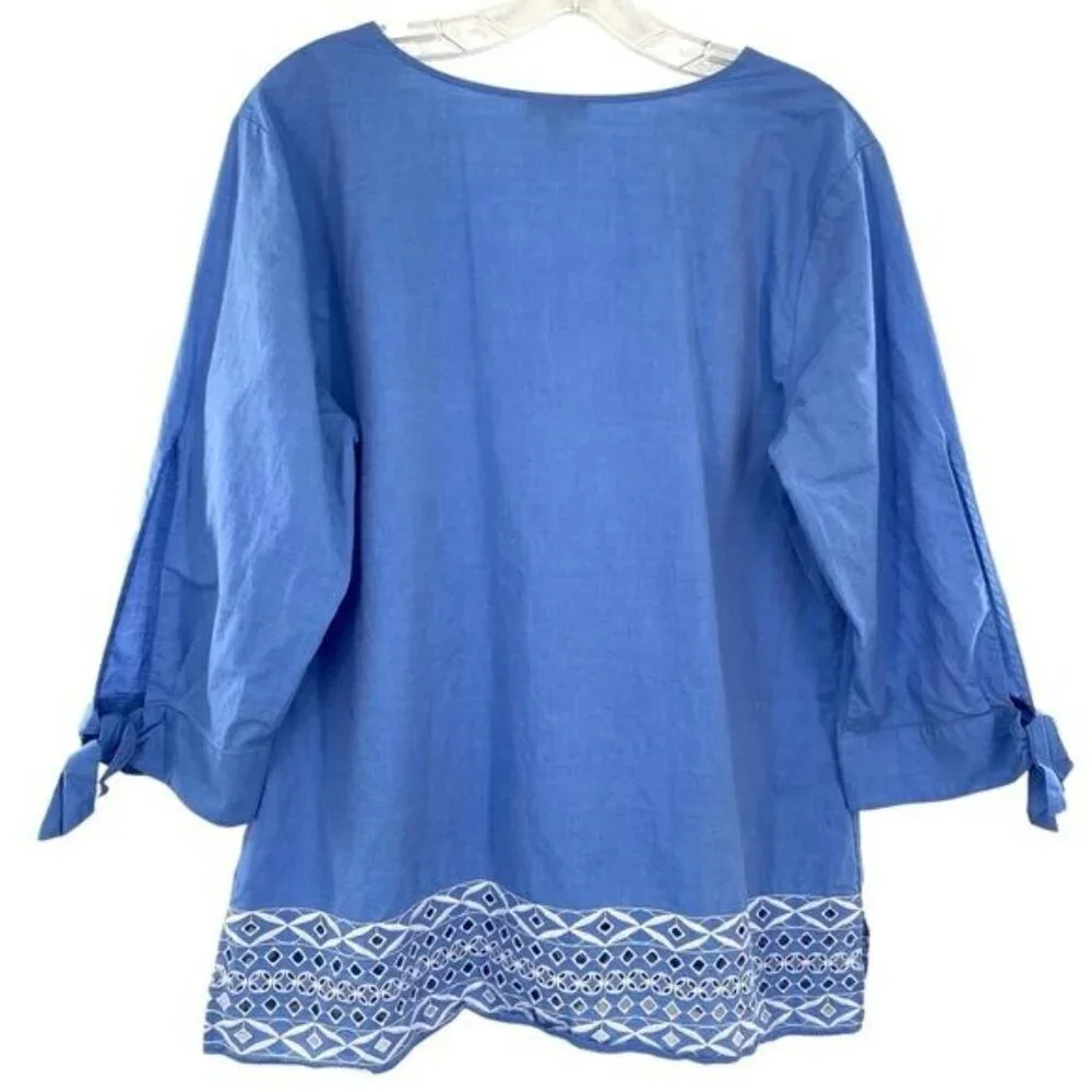 Talbots Eyelet Cotton Blue Chambray Top Size Large - Picture 7 of 9